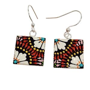 Boho mosaic earrings 925 sterling silver handmade artisan hand painted enamel